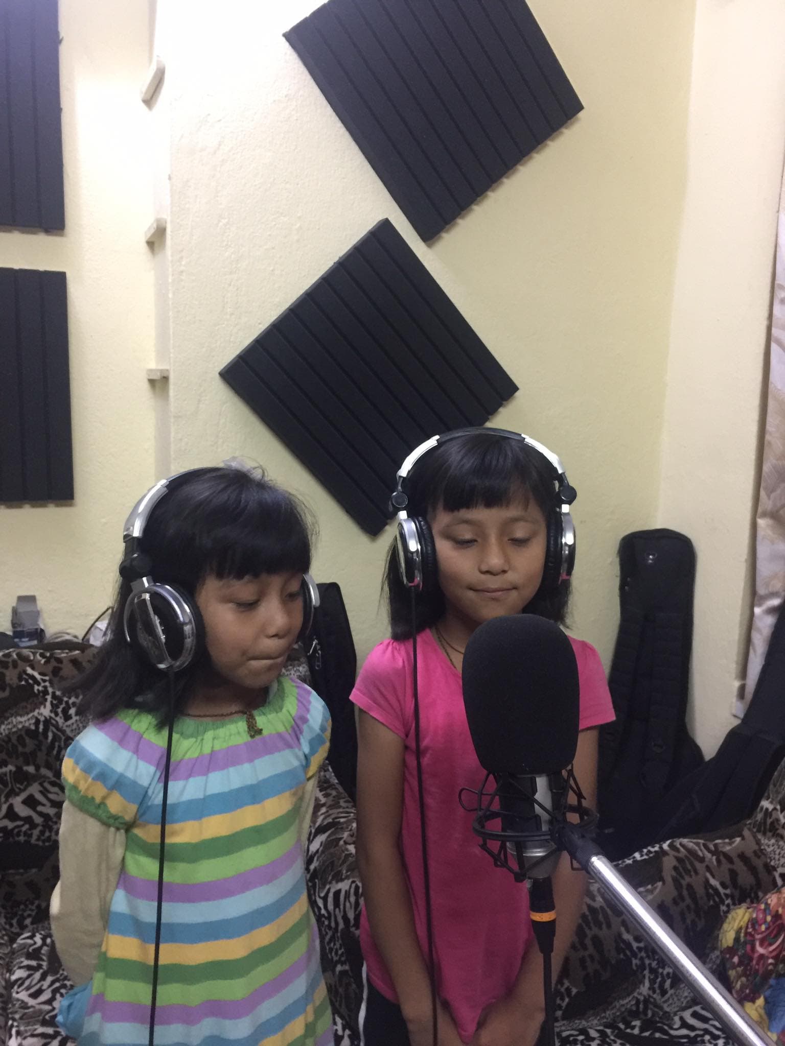 Young singers from Tibetan Lhamo Association of Nepal recording at VajraStudios, Kathmandu
